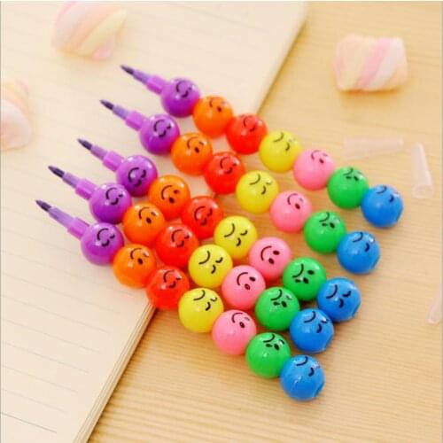 [4Y4A] 50pcs/Lot 7colors Smiley Crayons Candied Crayons Creative Gifts Children art student safety and environmental stationery