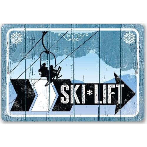 Metal Sign - Ski Lift Directional Sign (Right) - Durable Metal Sign - 8" x 12" Use Indoor/Outdoor - Great Ski Lodge and Mountain