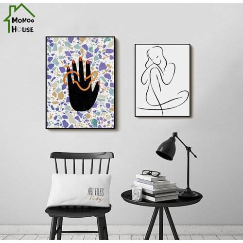 Minimalist Shy Girl Colorful Grometric Pattern Figure Lines Abstrct Flower Canvas Painting Wall Art Decor Home Decorations