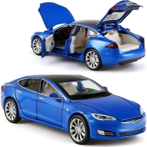 Alloy Car Model 1/32 Tesla Model S Collection Openable Doors Diecast Body W/Sound And Lights 16CM Length #66063