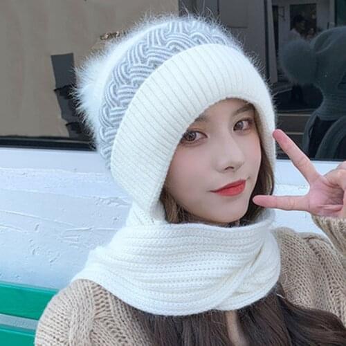 Fashion Women Stretchy Knitted Skullies Beanies Hat Solid Snood Scarf Warm Beanie For Womem Autumn Winter Female Beanie Cap