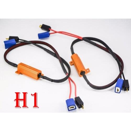 2PCS 50W 6ohm Gold Fuse H1 Load Resistor Wire CANBUS Decoder Error Message Free Canceler Capacitor 4 Auto Car LED Headlight Kit
