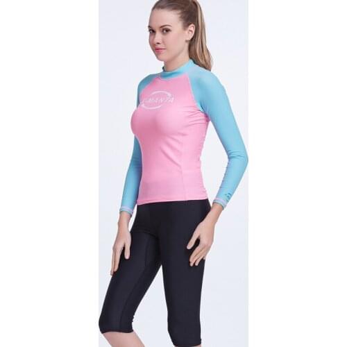2016 New Summer Long Sleeve Letter Print Swimwear Rashguard Women Slim Blue Patchwork Pink Rash Guard