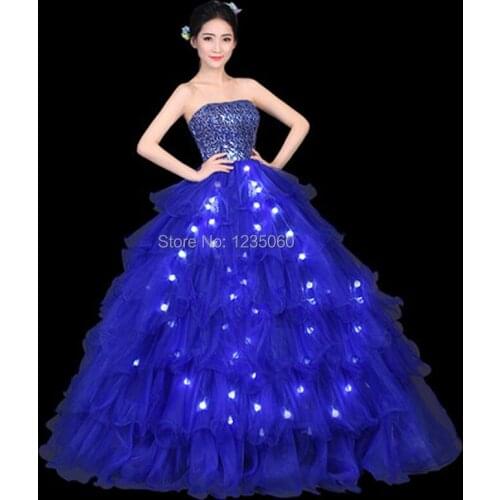 New LED light evening dance tutu dresses bra puff skirt bar party show clothe led costumes dj luminous light stage wears singer
