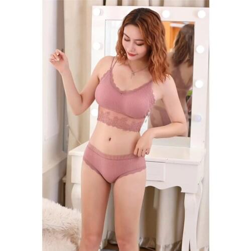 New sexy lace beauty back tube top without steel ring gathered bra set underwear female students wrapped chest lingerie set