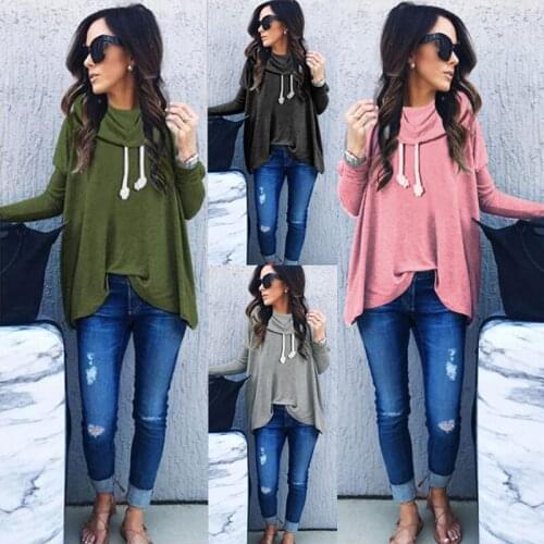 Autumn And Winter Europe And America Long-Sleeve Turtleneck Loose-Fit Plain Sweatshirt