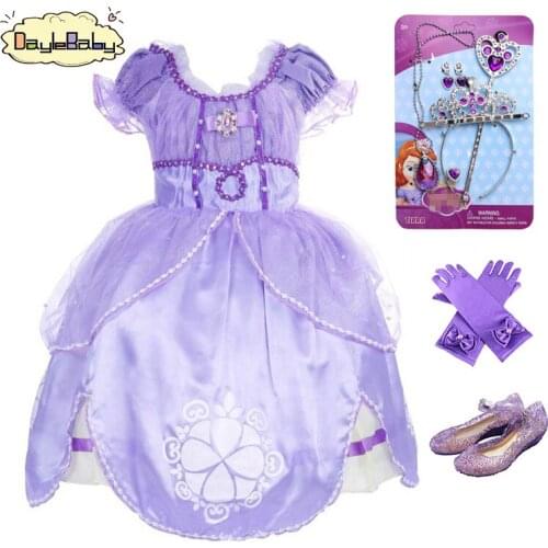 Daylebaby Girl Dress Kids Ruffles Lace Party Custome Dress Little Girls Sofia First Special Occasion Dress with Headband