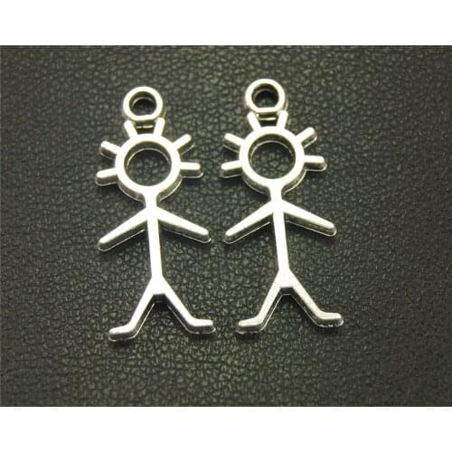 10pcs Silver Color Stick Figure Charm Fit Bracelets Necklance DIY Metal Jewelry Making 24x10mm A1936