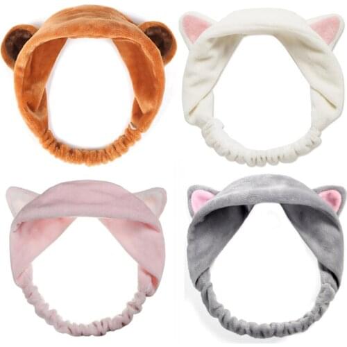 Fashion Lovely Soft Carol Fleece Cat Ear Makeup Cosmetic Shower Elastic Hair Band Spa Headband Wash Face Hairlace HB011