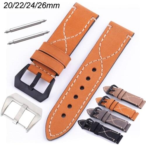 Cross Thread Watch Strap 20mm 22mm 24mm 26mm Genuine Leather Watchband Replacement Smart Watch Band Wrist Bracelet Belt with Bar