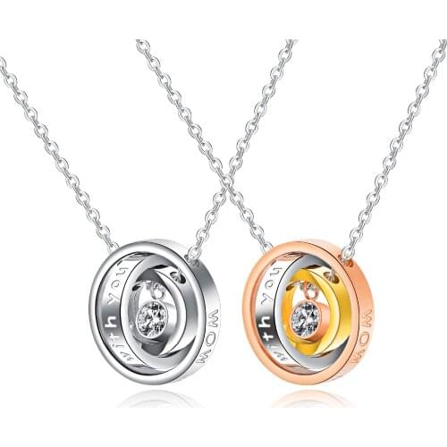Romantic Fashion Circle Designed Couple Pendant Necklaces Cubic Zirconia Letter Stainless Steel Creative lover Jewelry Gift