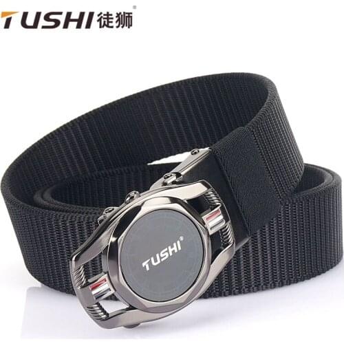 TUSHI 2021 New Fashion Men Belt High-grade 120cm*3.4cm Nylon Weave Male Waistband Metal Automatic Buckle Girdle Cinto Masculinos