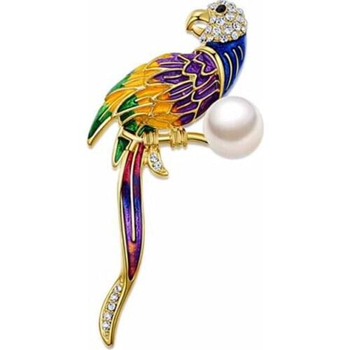 Utei Jewelry Fantastic Gold Color Alloy Multicolor Enamel Parrot Brooch Verly Cute Bird Hijab Wear Corsage Lady Scarf Pin