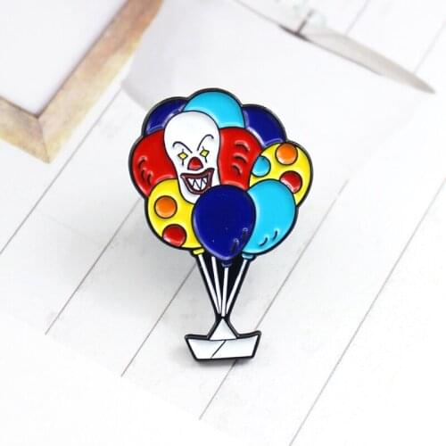 Cartoon Funny Clown Balloon Brooch Rainbow Color Hydrogen Balloon Cradle Boat Denim Skirt Pin Personality Badge Gift for Child