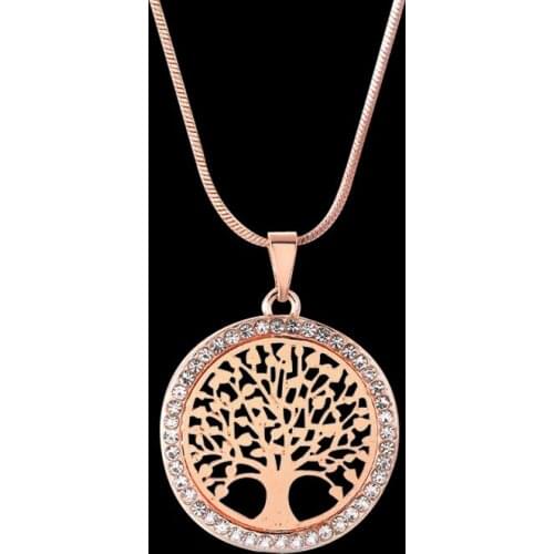 New Fashion Life Tree Round Crystal Necklaces For Women Gold Silver Color Pendant Bijoux Collier Elegant Jewelry Gifts