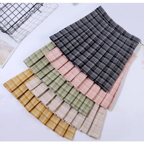 Half skirt cross-border 2021 spring summer new patchwork plaid pleated college anti-glare A-line skirt pants womens sexy skirt