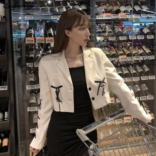Blazers Women Sweet High-street Fashion Bow Cropped Designers Long Sleeve Streetwear Chic Ulzzang Korean Stylish Students Female