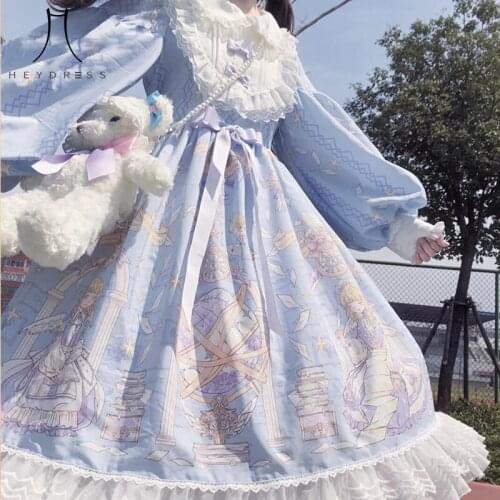 Heydress Spring Summer sweet Lolita Dress Women Kawaii Victorian Tea Party Long Sleeves Lace Gothic Girls Lolita Dresses Cosplay