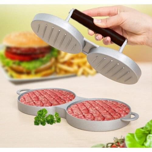 1Pcs Hamburger Press Dual Hole Wooden Handle Creative Non-Stick Meat Press Patty Maker Meat Tools Accessories Kitchen Supplies