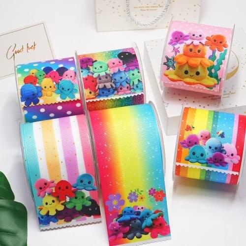DIY Cartoon Octopus Printed Grosgrain Ribbon For Craft Supplies Sewing Accessories 5 Yards, Planar Resins Mold 10 Pieces. 52724