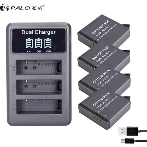 4x AZ16-1 xiao mi Yi 2 4K Yi Lite Batteries accu+ LED USB Dual Charger for XiaoYi 2 4K Xiaomi Yi II action camera Accessories