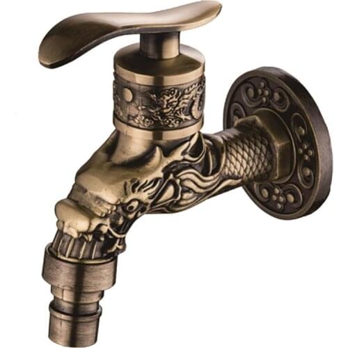 Antique Bibcock Zinc alloy Carved Wall Mount Retro Tap Decorative Garden Washing Machine Mop Faucet Bathroom Accessories