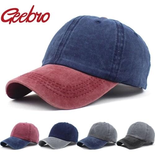 Geebro Hot Two-color Stitching Washed Cotton Baseball Cap Men & Women Casual Unisex Cap Adjustable Outdoor Trucker Hats