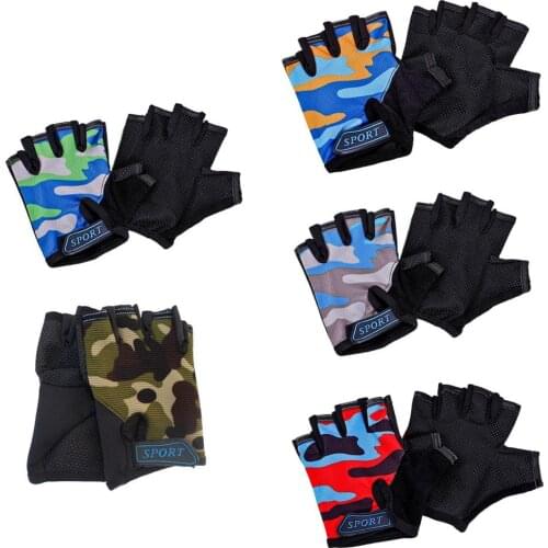 Children Cycling Half Finger Gloves Bicycle gloves Elastic Non-slip Child Kid Bike Gloves Outdoor Riding Camouflage Equipment