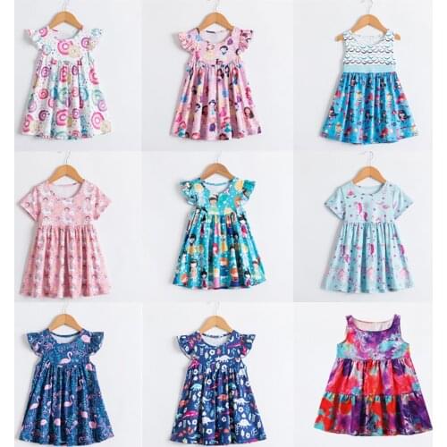 2021 Summer New Princess Dresses for Girls Cartoon Printing Short Sleeve Cotton Childrens Dresses Birthday Party Casual Clothes