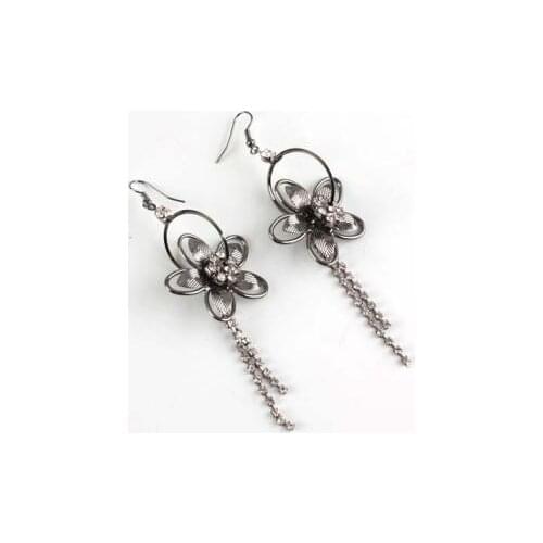Metal Cubic Zirconia Long Gray Earrings