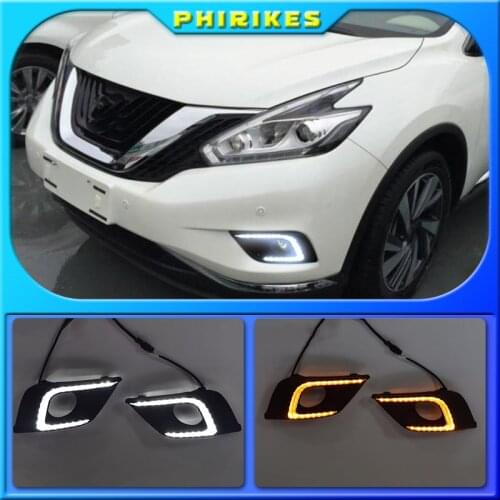 1Pair 12V LED Car DRL Daytime Running Light with yellow turning signal lamp Fog light For Nissan Murano 2015 2016