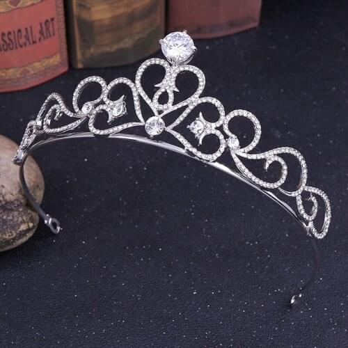 GETNOIVAS Silver Color Crystal Diadem Hair Jewelry Heart Tiara and Crowns Headpiece Headdress Bridal Wedding Hair Accessories SL