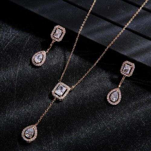 Trendy Wedding Necklace Earrings For Women Accessories Full Cubic Zirconia Bridal Jewelry Sets pendientes mujer moda D1308