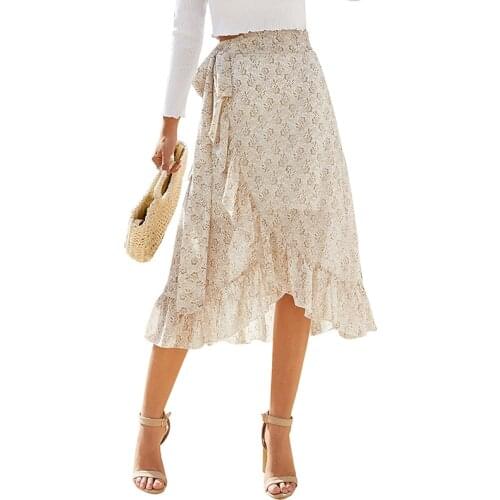 Summer Floral Print Chiffon Skirts Women Slim Asymmetrical High Waist Office Ladies Casual Holiday Midi Skirt Female 2021