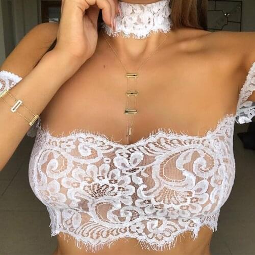 Summer Sexy Women Lace Off Shoulder Crop Tops Strapless See Through Short Sleeve Short Lingerie Tube Top Underwear