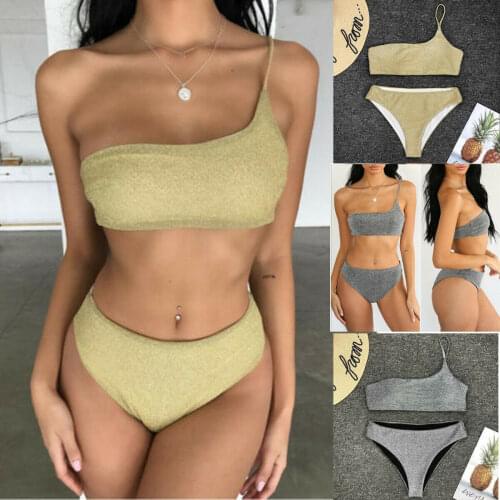 2019 New Style Fashion Hot Women Bandage Solid Sequined Push-up Padded Bra Two-Piece Suits Swimsuit Bathing Swimwear Beachwear