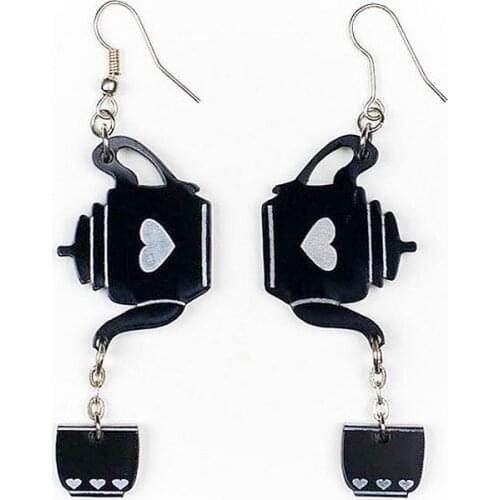 New Design Teapot Teacup With Chains Acrylic Drop Earrings For Women Girls Funny Long Dangle Earrings Fashion Jewelry Gifts
