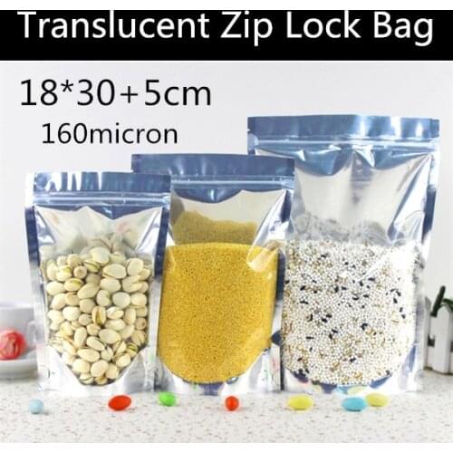 Wholesale 50pcs Large 18x30+5cm 160micron Stand Up Clear+ Aluminizing Foil Zip Lock Bag Doypack Snack Zipper Pouch