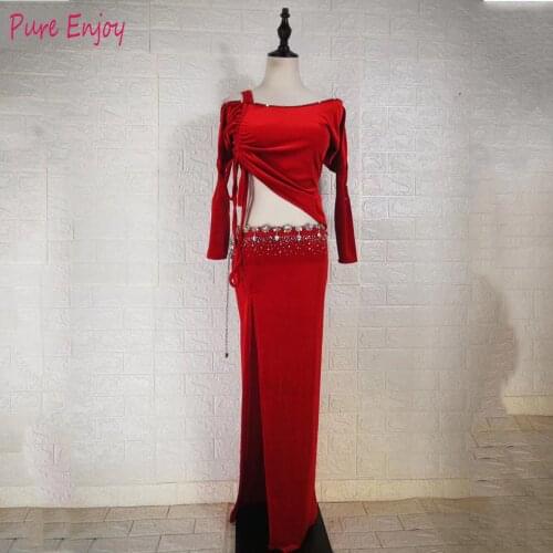Autumn and winter Women Belly Dance Set Class Wear Velvet Half Sleeves Classic Bellydance Costume Set Top & Skirt for Girl New