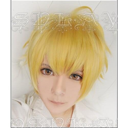 Game Fate/Stay Night Zero Gilgamesh Cosplay Wigs Short Golden Heat Resistant Synthetic Hair Wig + Wig Cap