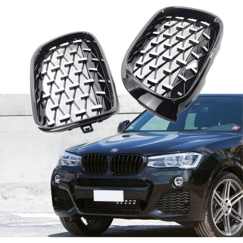 A Pair Car Front Kidney Grill Diamond Style Racing Grills For BMW F25 F26 X3 X4 2014-2017 Car Styling Accessories