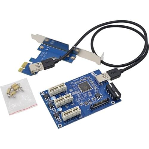 NOTAYO High VER005 PCI-E to 3 PCI-E 1X Slot Riser Card ITX to External 3 PCIE Adapter Multiplier Card +60CM USB3.0 Cable