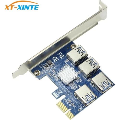 60cm PCIe 1 to 4 PCIe 16X Riser Card PCI-E 1X to 4 USB 3.0 PCI-E Riser Adapter Port Multiplier Card for BTC Bitcoin Miner Mining