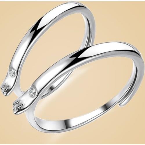 Simple Fashion Angel Wings Zircon Crystal Couple Ring Girlfriend Gift Trend Korean Style Silver Color Tail Open Ring Loves Gift