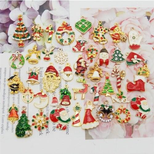 GraceAngie 10pcs Christmas Charms For Earrings Alloy Boot Snowman Moon Bells Tree Garland Elk Snowflake Pendants Jewelry Making