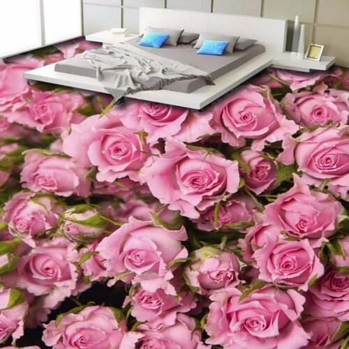 Custom Self-adhesive Floor Mural Wallpaper 3D Beautiful Pink Rose Living Room 3D Floor Tile Bedroom Living Room Papel De Parede