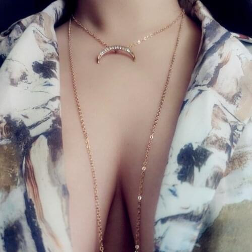 Sexy Chest Chain Body Jewelry Bikini Fashion Waist Chain Punk Crystal Luxury Summer Gift for Women Girl Belly Moon Multilayer