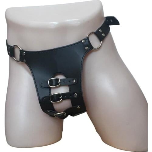 Sexy Faux Leather Men Chastity Harness Brief Underwear with Front Restraint Strap Buckle Male Fetish Lingerie