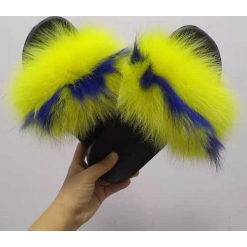 Hot Selling Open Toe Soft Furry Big Real Fur Slides Vendor Home Fur Slippers For Women Summer Sandals Shoes Fluffy Flip Flops