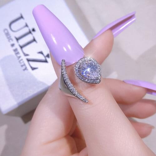UILZ Fashion Geometry Two Circles Open Finger Adjustable Rings for Women Crystal Bride Wedding Engagement Jewelry Gifts CRL1645